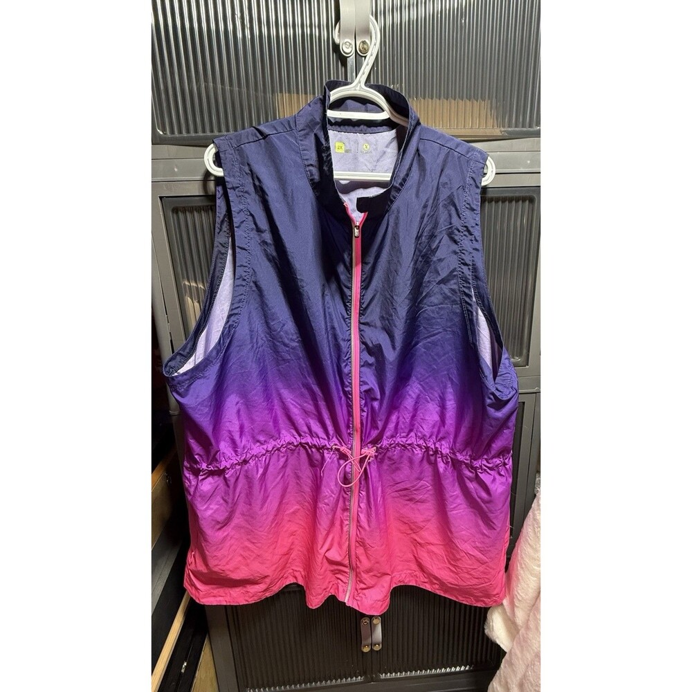 Xersion Women's 2XL Ombre Windbreaker Vest Blue Pink Lightweight Zip EUC